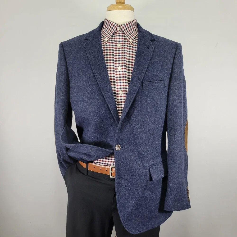 J.Crew‎ Men's Tweed Sport Coat Blazer Two Button Twill Navy Wool Blend 44R